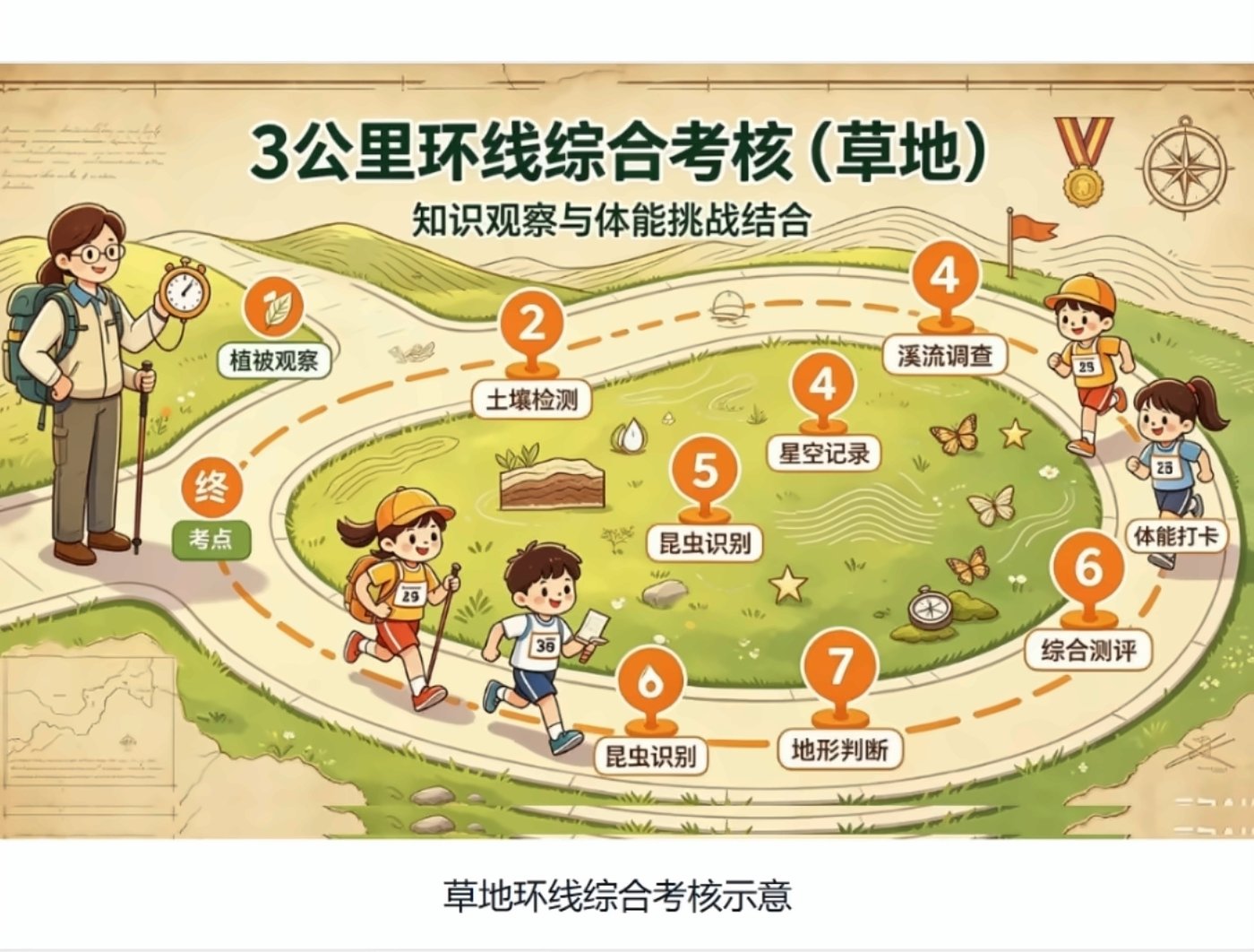 蝌学马拉松 3 公里环线综合考核（草地）示意图